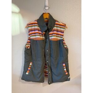 Hooey Puffer Vest Women Large Charcoal Gray Western Striped Fleece Lined Canvas